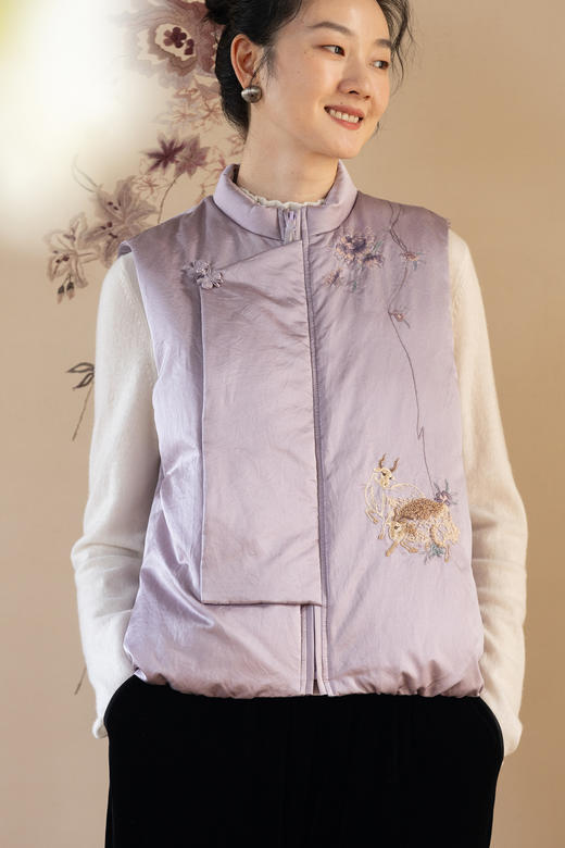 牧衣游原创 丝棉手工刺绣95级高蓬松红嘴雁羽绒马夹加厚保暖 片羽 商品图5