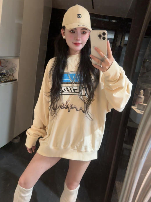 不规则Logo印花长袖圆领套头卫衣 男女同款（蕾姐XL实拍） 商品图2