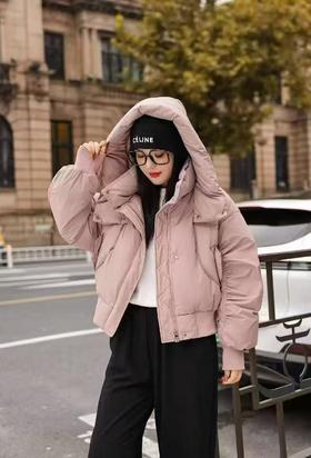 超有范【羽绒服】绒子含量90%设计感宽螺纹短款宽松羽绒服-喜出