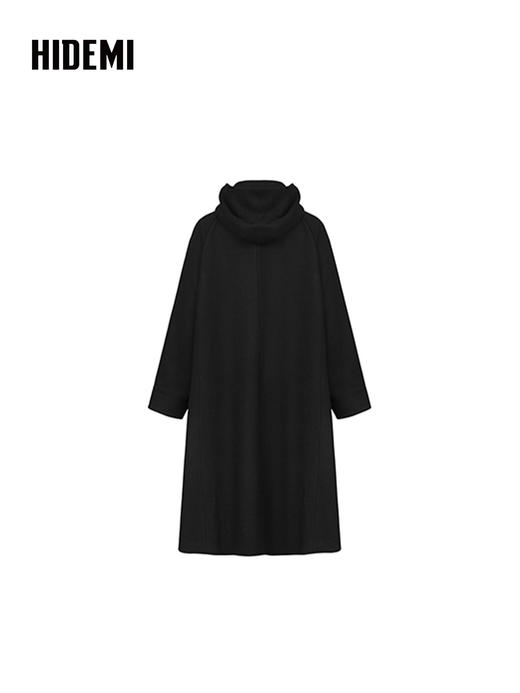 HIDEMI 黑色可拆卸连帽羊毛大衣 商品图5