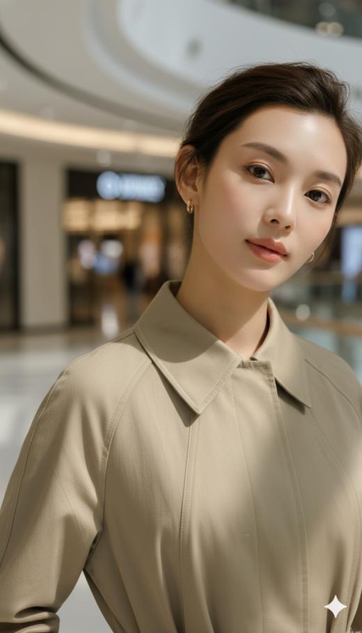 插肩袖多分割珠边明线小翻领A摆腰带中长风衣 商品图1