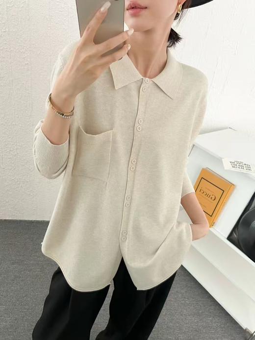 LS竹纤维女士时尚素色大版翻领针织外套8861 商品图0