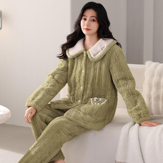 雀说 三层针织夹棉加厚加绒睡衣 商品图2