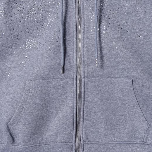 25157SDSA秋冬新款痞帅男装韩版简约纯色烫钻抽绳拉链连帽卫衣百搭时尚 商品图3