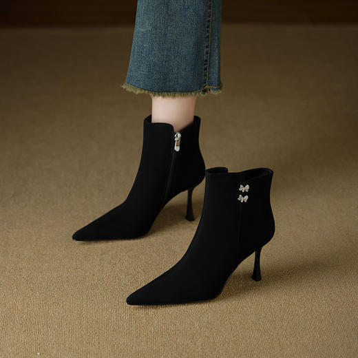 【预售5天】法式尖头细跟时装短靴女秋冬新款真皮磨砂气质高跟瘦瘦靴裸靴FDJ&YC-579 商品图4