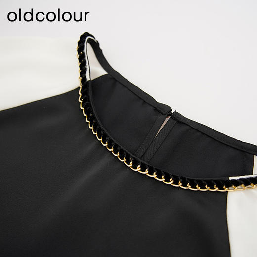oldcolour欧珂春季新款商场同款圆领拼色休闲长袖衬衫女Q140118A1 商品图2