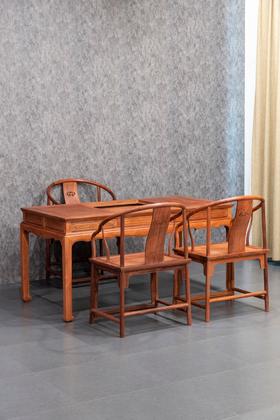 红桥红  家具严选  缅甸花梨（大果紫檀）【158石盘茶趣 双抽屉马蹄腿茶桌 四件套】