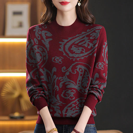 FCY 92171针织半高领提花针织毛衣气质减龄百搭衫 商品图3