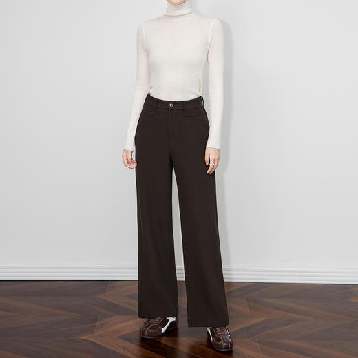 「高货wl」全新升级【铂金会员220/天猫289/差价69】(61754)洛诗琳通勤加厚毛呢长裤2025秋冬休闲直筒窄版阔腿裤女 商品图1