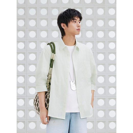 GXG男装 条纹设计衬衫通勤七分袖衬衣男士休闲上装 2025夏季新品 商品图4