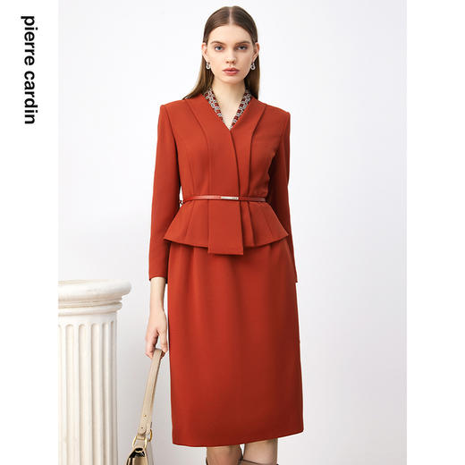 皮尔卡丹女装连衣裙秋季淑女拼接领通勤假两件连衣裙P3326E3920C0 商品图0