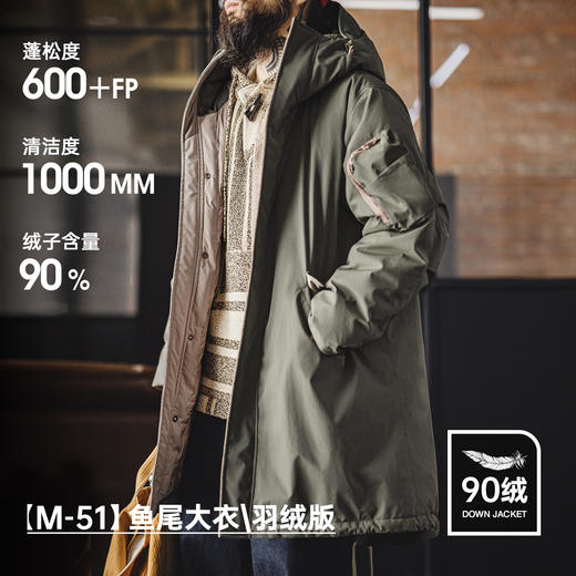 马登工装美式复古M51羽绒大衣鱼尾中长款风衣外套连帽派克服男冬 商品图0