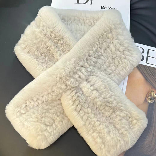 丁摩 进口真獭兔毛皮草围巾韩版简约编制毛毛围脖保暖双面加厚毛领5ZF-1919 商品图2