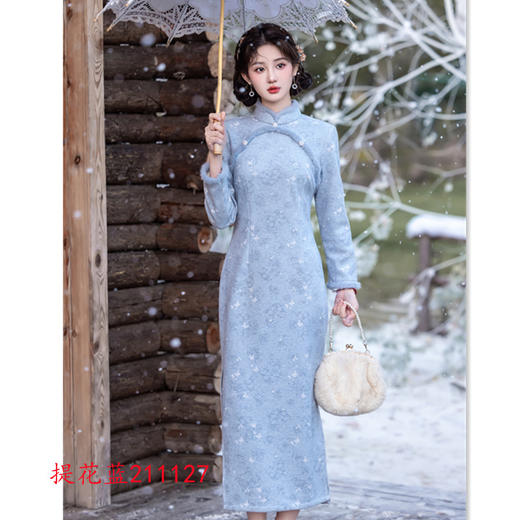 时尚改良新中式长款日常旗袍2025冬季新款长袖加厚旗袍211127 商品图2