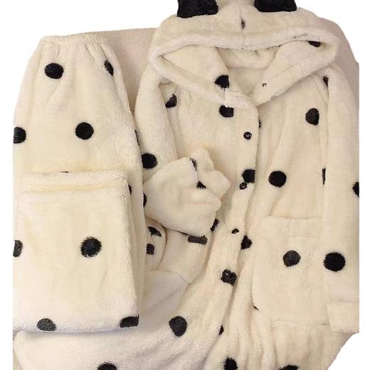 雀说 波点睡袍睡衣女秋冬新款法兰绒家居服珊瑚绒加厚长款甜美公主套装ALW 24007-1 商品图4