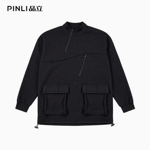 PINLI品立2025秋季新款宽松立领套头纯色卫衣可收缩下摆上衣男潮B253109097 商品图3
