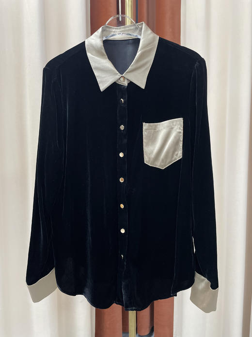 「断码清仓」复古撞色拼接翻领丝绒衬衫ZFYY043/ZFYY044 商品图1