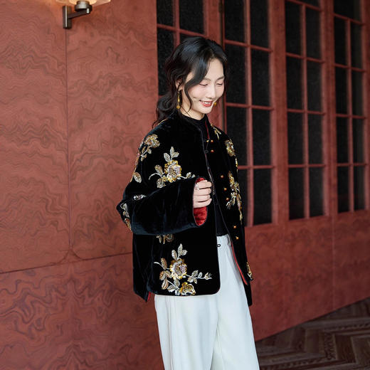 丁摩 双面可穿的外套棉衣秋冬真丝丝绒上衣5ZF-76060 商品图1