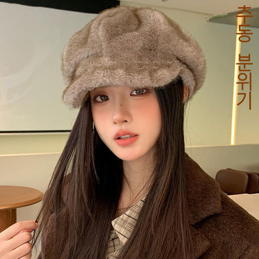 雀说 加厚加绒仿水貂绒八角帽女韩系显脸小大头贝雷帽子M3875 商品图3