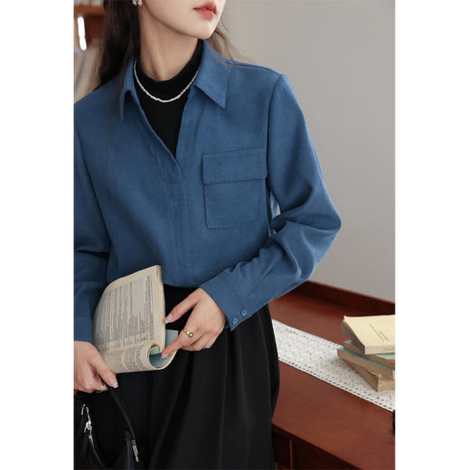 鹿向南「巴黎学院」法式高级感蓝色衬衫打底内搭长袖上衣女秋冬季 商品图1