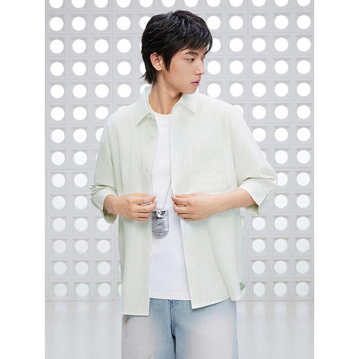 GXG男装 条纹设计衬衫通勤七分袖衬衣男士休闲上装 2025夏季新品 商品图2