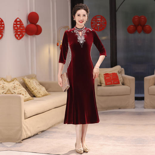 GY 3409旗袍新中式连衣裙大码礼服 商品图0