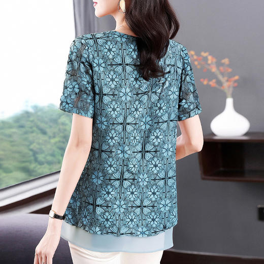 芳妮诗女士蕾丝衫新款夏季大码女装中长款短袖上衣洋气漂亮小衫 商品图4