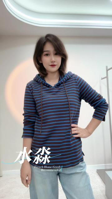 【超好看爆款】水淼2025秋冬新款休闲宽松百搭条纹帽衫1798 商品图2