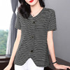 夏季2025新款V领短袖t恤女洋气条纹大码女装休闲女士上衣宽松体恤 商品缩略图0