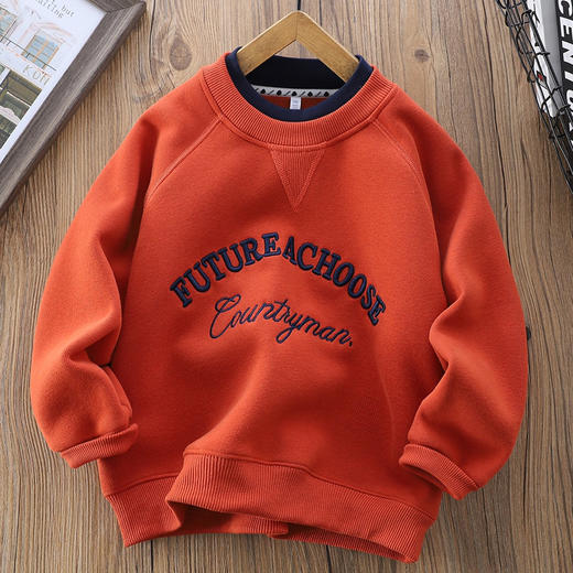 110-170 厚实保暖一体奥利绒重工刺绣字母卫衣 商品图1