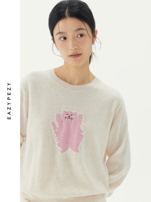 猫咪提花羊绒羊毛套头衫 商品图2