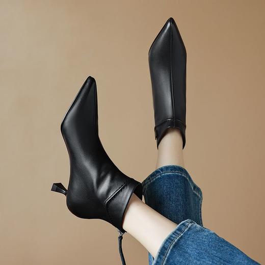 【预售5天】头层牛皮5cm小猫跟短靴秋冬季里外全皮时尚细跟真皮女靴ZF&24-269 商品图3