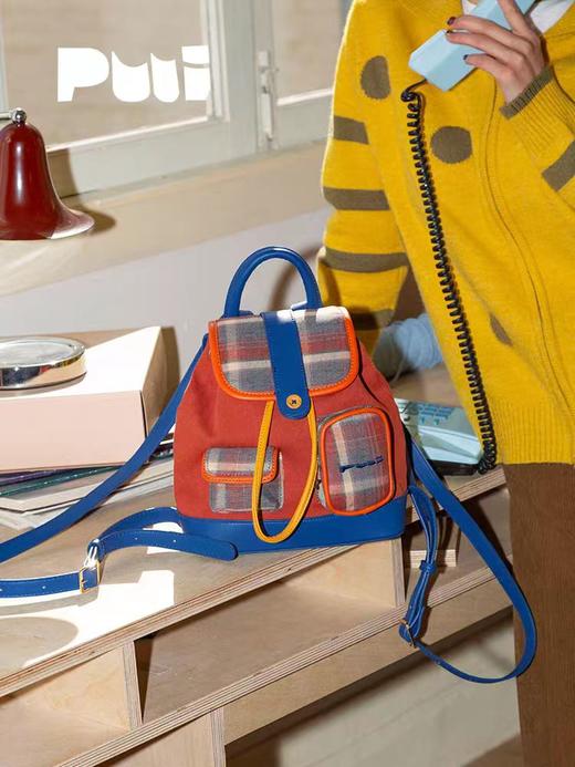 4楼Eubelle欧蓓 puui原创生活双肩包 美式复古 格纹抽绳束口包 翻盖小背包 活动价：328元 商品图1