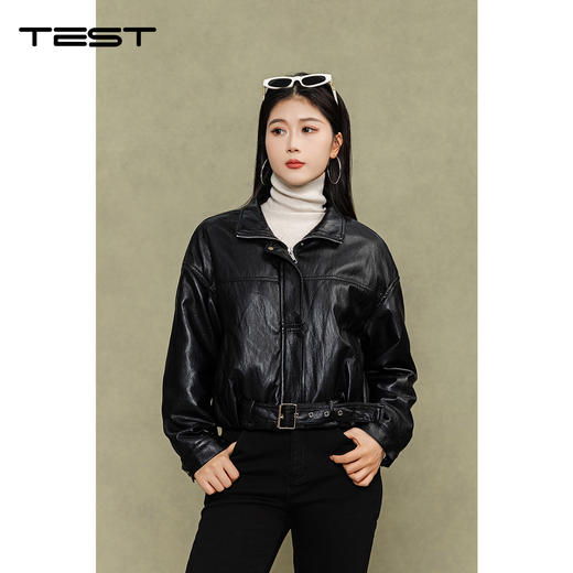 冬上新酷飒翻领收腰PU皮夹克外套2254122 商品图2