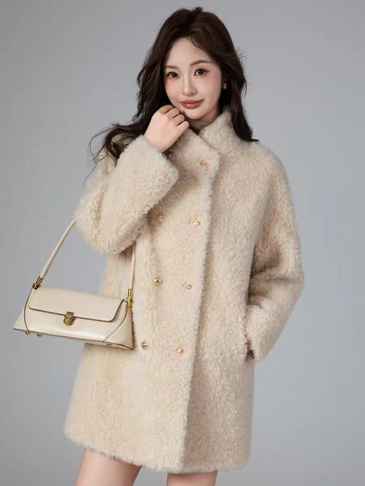 百家好品牌【100%绵羊毛】CF32韩版减龄小香风双排扣中长外套-喜出 商品图1