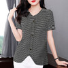夏季2025新款V领短袖t恤女洋气条纹大码女装休闲女士上衣宽松体恤 商品缩略图2