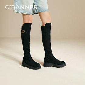 千百度厚底弹力靴女袜靴显瘦增高瘦瘦靴骑士靴长靴子A25506608