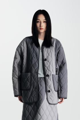 SIA SAYLOR 个性时尚菱形格拼色夹棉棉衣外套 21121