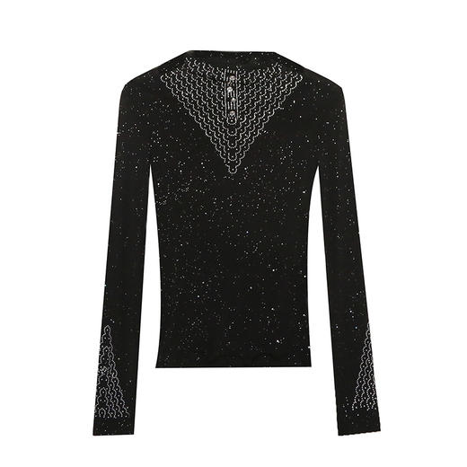 KQL 462H7125加绒加厚网纱上衣半高领洋气烫钻显瘦小衫 商品图4