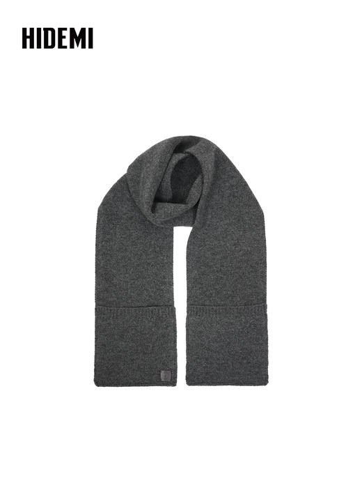 HIDEMI 澳洲美利奴羊毛花纱极简设计感口袋围巾 花灰色/勃艮第暗红 商品图2