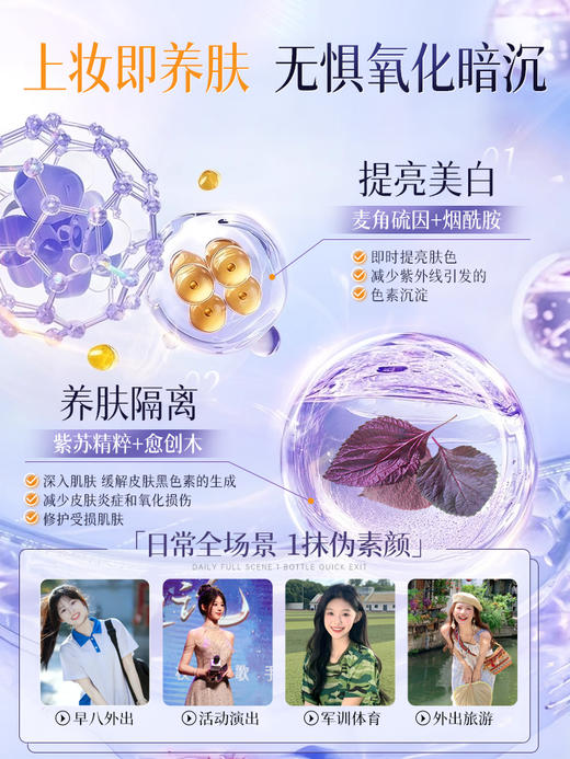 【1秒提亮隐毛孔 妆前隔离打底】紫苏隔离霜妆前乳打底保湿养肤防晒遮瑕三合一正品旗舰店素颜霜女 商品图2