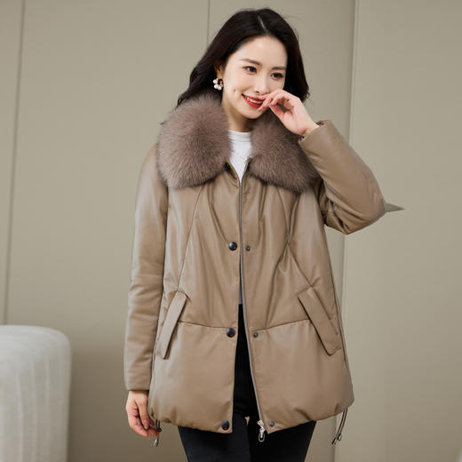 丁摩 海宁真皮羽绒服女中长款绵羊皮皮草狐狸毛领加厚外套3977 商品图1