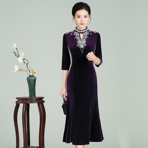 GY 3409旗袍新中式连衣裙大码礼服 商品图3