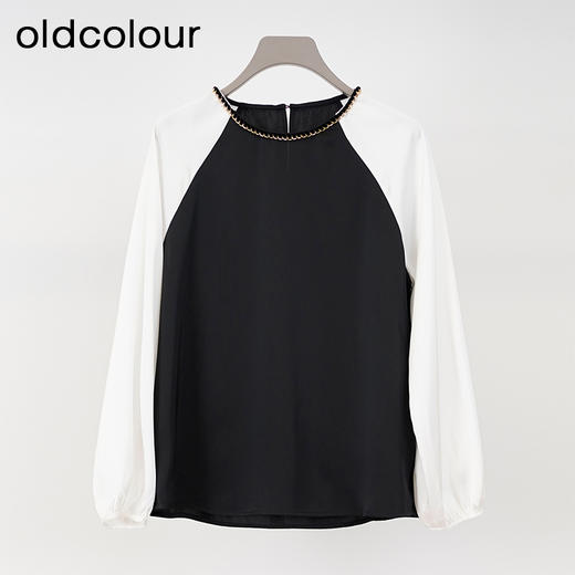 oldcolour欧珂春季新款商场同款圆领拼色休闲长袖衬衫女Q140118A1 商品图0