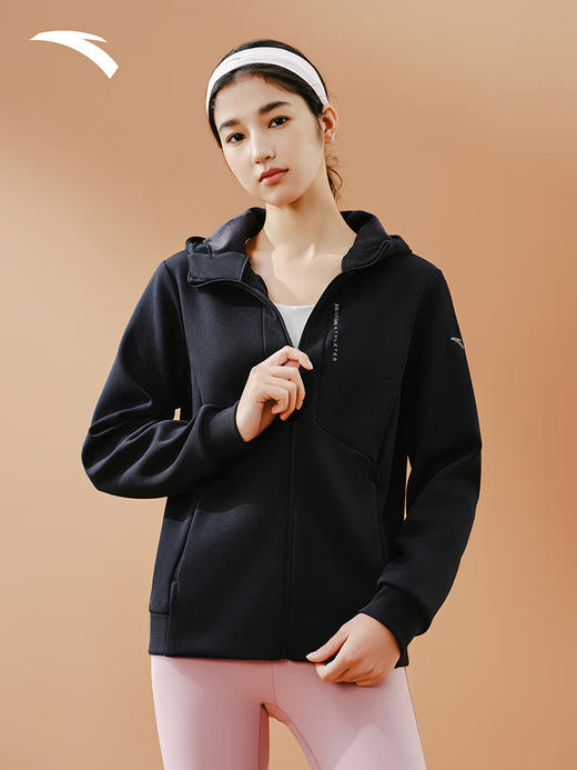 安踏易打理外套丨冬季保暖开衫修身训练连帽运动上衣女162547711N 商品图2