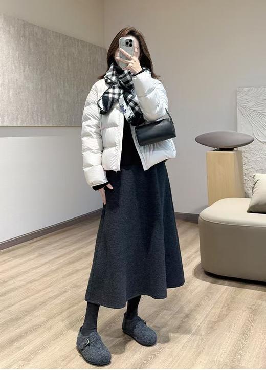 极简平腰羊毛混纺狂遮肉优雅长裙伞裙冬季保暖半身裙 商品图6