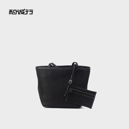 和诚行2025秋季新款牛皮革菜篮子水桶包腋下托特包紗菲线单肩4770006 商品图4