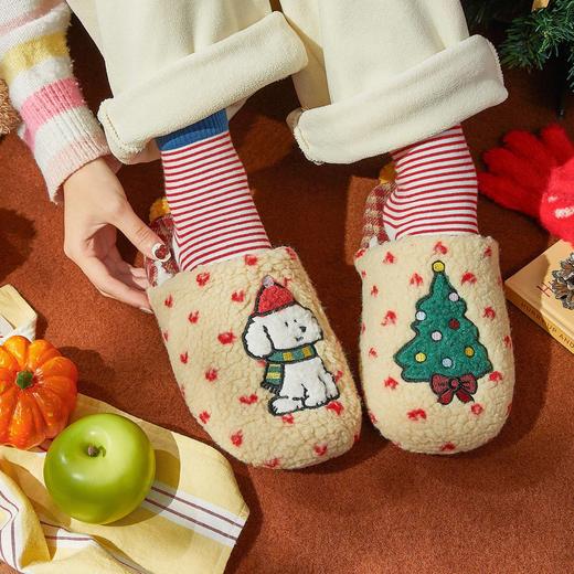 【亲子/情侣】男/女/童冬款新款卡通可爱狗狗萌趣圣诞树毛绒情侣款男女棉拖鞋【WG25110W/WG25110M/WG25506】 商品图2