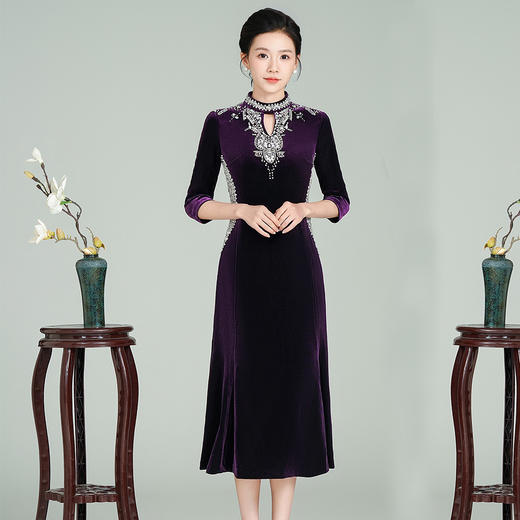 GY 3409旗袍新中式连衣裙大码礼服 商品图1