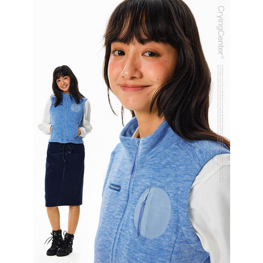 CryingCenter 摇粒绒拼接圆小立领休闲修身马甲 男女款 哭喊中心 商品图1